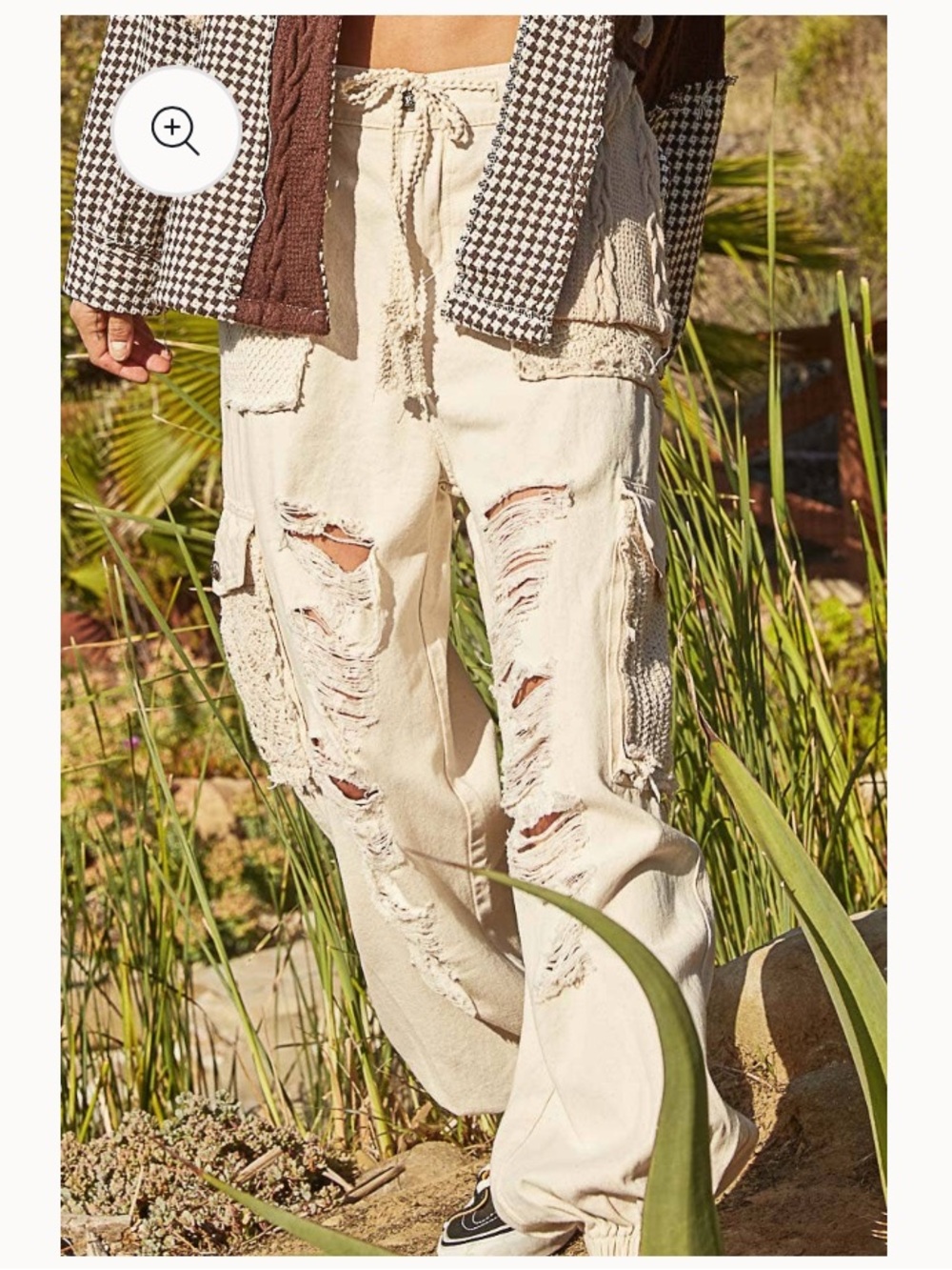 POL Cream Distressed Patchwork Cargo Pants